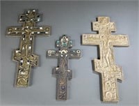 3 Russian bronze crucifixes