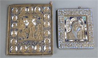 2 Russian brass and enamel traveling icons.