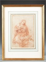 Old Master red chalk drawing of woman and child