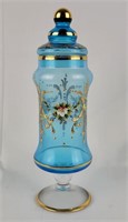 Murano Glass Blue Glass Urn W/ Lid Made In Italy