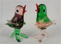Pair Blown Glass Bird Figurines