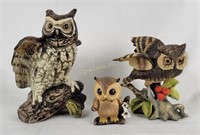 3 Ceramic Owl Figurines