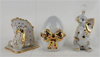 3 Capodimonte Italy Porcelain Gold Crystal Figurin