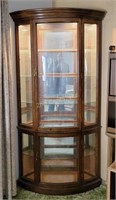 Large Corner Curved Glass Curio Cabinet W/ 6 Shelv