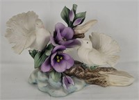 Capodimonte Love Bird Pair W/ Purple Flowers Italy