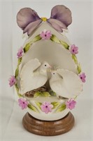 Capodimonte Love Birds In Egg W/ Purple Flowers