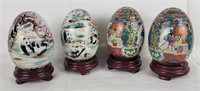 4 Ceramic Chinese Eggs; Scene & Pandas