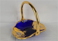 Cobalt Blue W 24K Gold Paint Murano Glass Basket