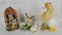 Ceramic Bird Lot; Mother Goose, Blue Jay, Swans