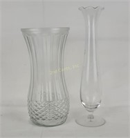 Pair Clear Glass Vases, 1 Hoosier Glass