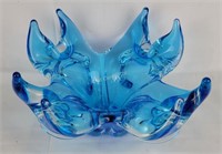 Heavy Blue Blown Art Glass Dish, Bowl