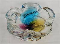 Tri Color Blown Glass Vintage Ashtray