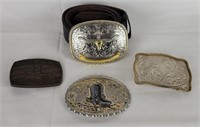 4 Men's Belt Buckles Longhorn, Boots, Veterans
