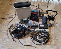 Large Electronics & Cables Lot W/ Paper Shredder
