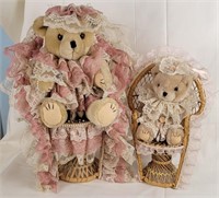 Pair Of Plush Bears In High Wicker Chairs