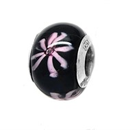 PERSONA Brand Pink Flowers on Black BEAD CHARM