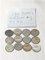 12 Silver Canadian 10 Cent Coins #1