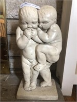 2 Asian teakwood figurines, concrete children