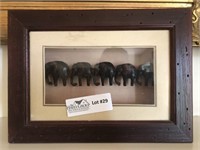 Framed elephant carvings 10”x8” and elephant