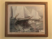 Framed print harbor scene by C.Gruppi  22”x18.5”