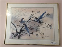 Framed print by Anton Wang. Two blue birds in a