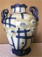 Pottery vase cobalt to white 10”