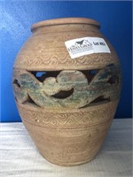 Thailand pierced pottery jar 9.5”