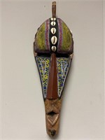 Hand carved wooden and beaded African mask 18”