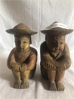 Pair wooden carved Asian influence bookends