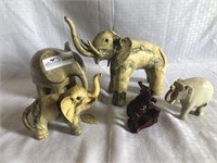 5 assorted Elephant figurines, hand carved,