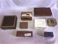 7 Boxes, ring boxes, cigar box, pen box, chime