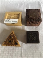 4 assorted wooden ring box, carved and inlay etc