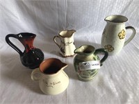 5 assorted Art pottery and ceramic creamers
