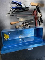Toolbox with hand drill, hand saws, cocking gun,