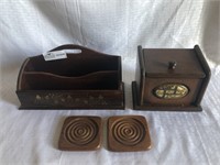 Wooden decorator items. Mail sorter, recipe box,