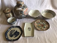 9 assorted Asian influence items, ginger jar with