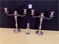 Sterling Silver Candle Sticks & Cruet