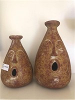 2 terra cotta pottery face form vase 9.5”-12”.
