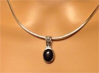 Sterling Silver Onyx Pendant Necklace Chain