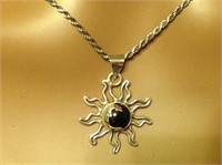 Sterling Silver Rope Chain Sun Pendant Necklace
