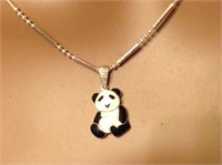 Sterling Silver Enamel Panda Beaded Necklace