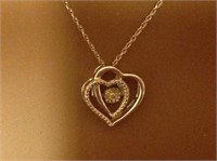 Sterling Silver Heart Floating Diamond Necklace