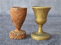 Folk Art Carved Wood Egg Cups c.1900 - 2 Total