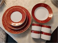 Red and White Dish Set