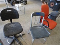 2 Office Chairs, 1 Aluminum Chair Torn Seat –