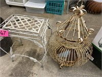 METAL PLANT STAND & METAL BIRD CAGE (?)