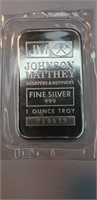 1 oz Silver Johnson Matthey Bar