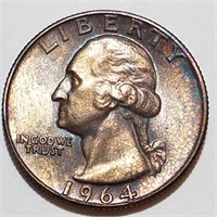 1964-D Washington Silver Quarter - Toned GEM