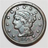1844 Braided Hair Large Cent - Only 1,500 Survive!