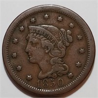 1850 Braided Hair Large Cent - High Grade Stunner